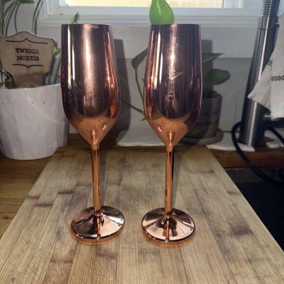 Set of 2 Rose Gold Champagne Flutes (10 oz) Stainless Steel Steel - Picture 1 of 3